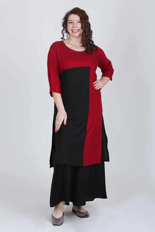 Maroon-Black Color Block Kurti