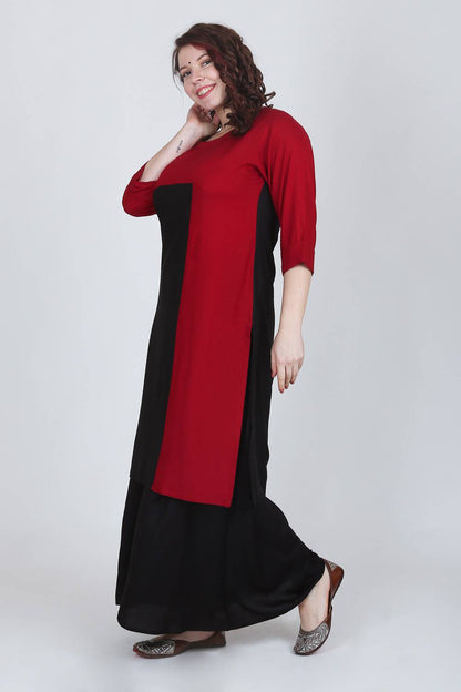 Maroon-Black Color Block Kurti