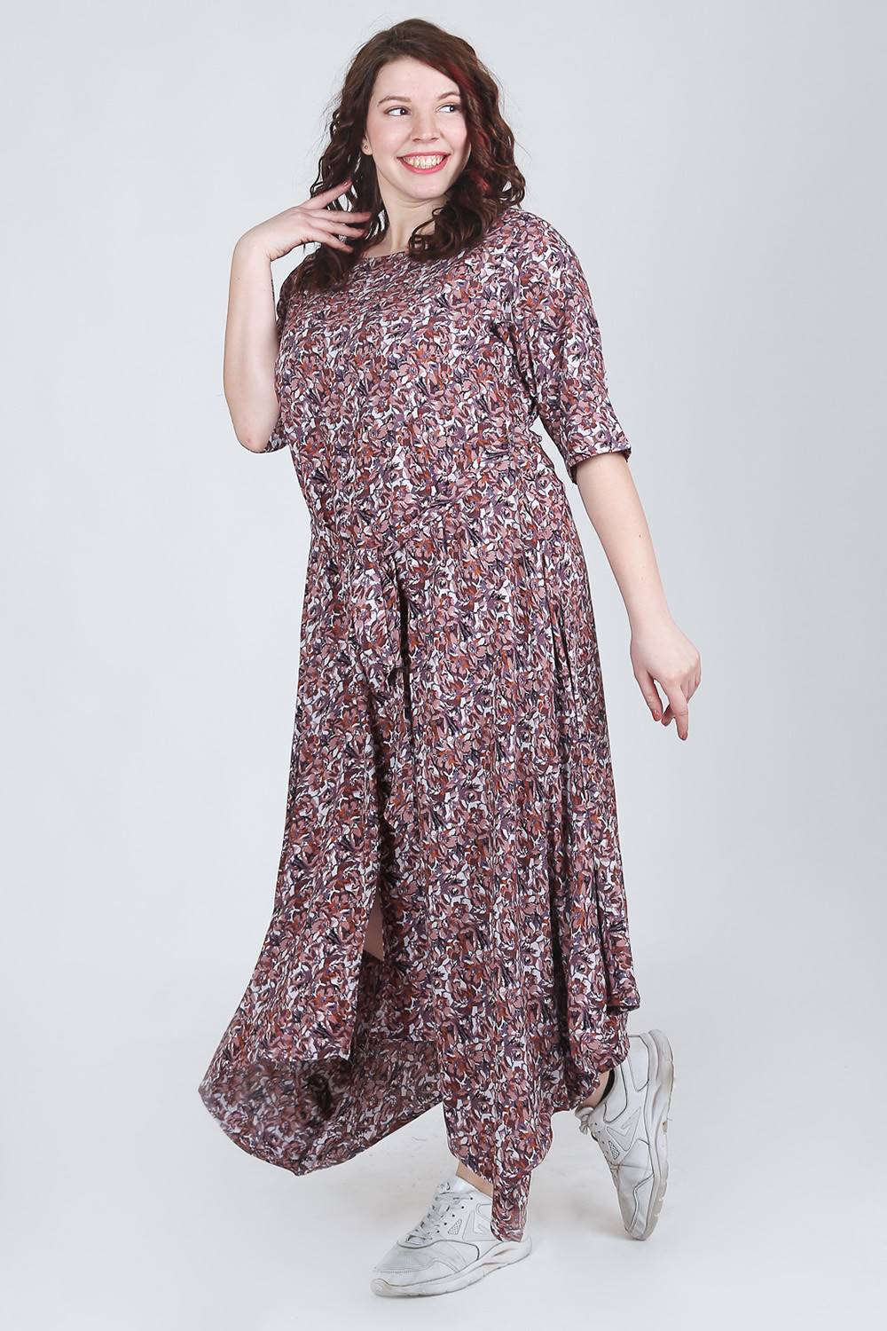 Autumn Printed Long Cowl Dress