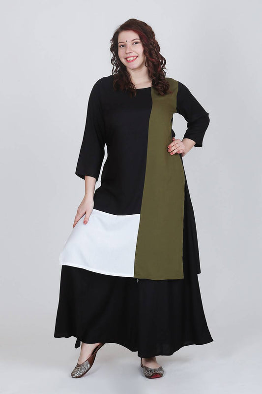 Green-White Color Block Kurti