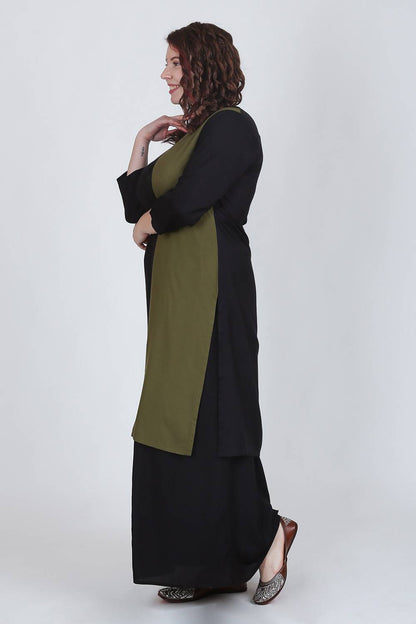 Green-White Color Block Kurti