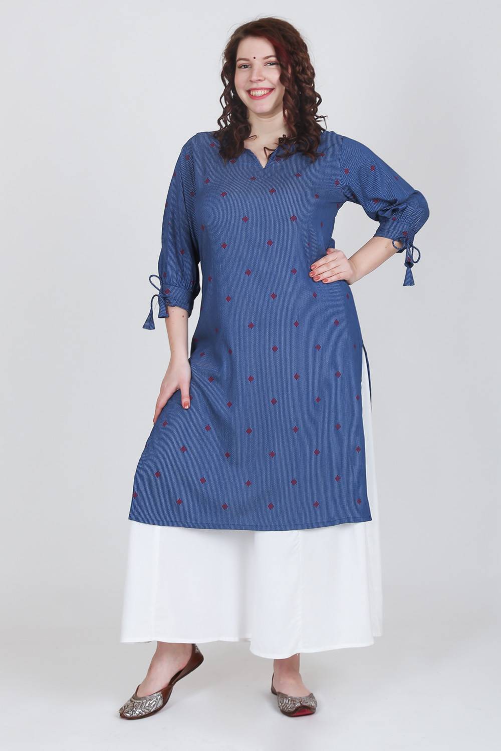 Blue Balloon Sleeve Kurti