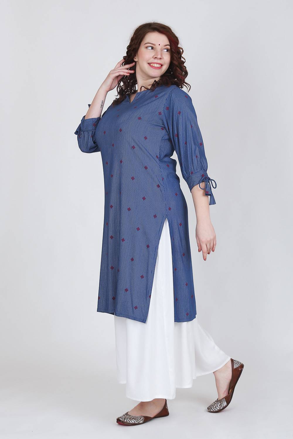 Blue Balloon Sleeve Kurti