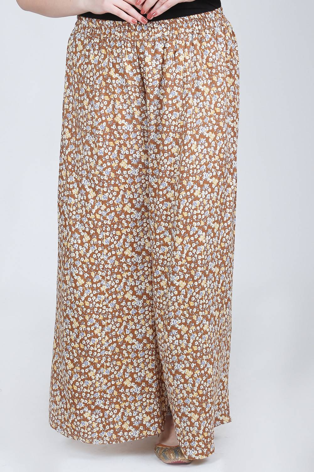 Brown Flower Print Skirt Palazzo