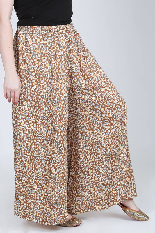 Brown Flower Print Skirt Palazzo