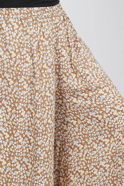 Brown Flower Print Skirt Palazzo