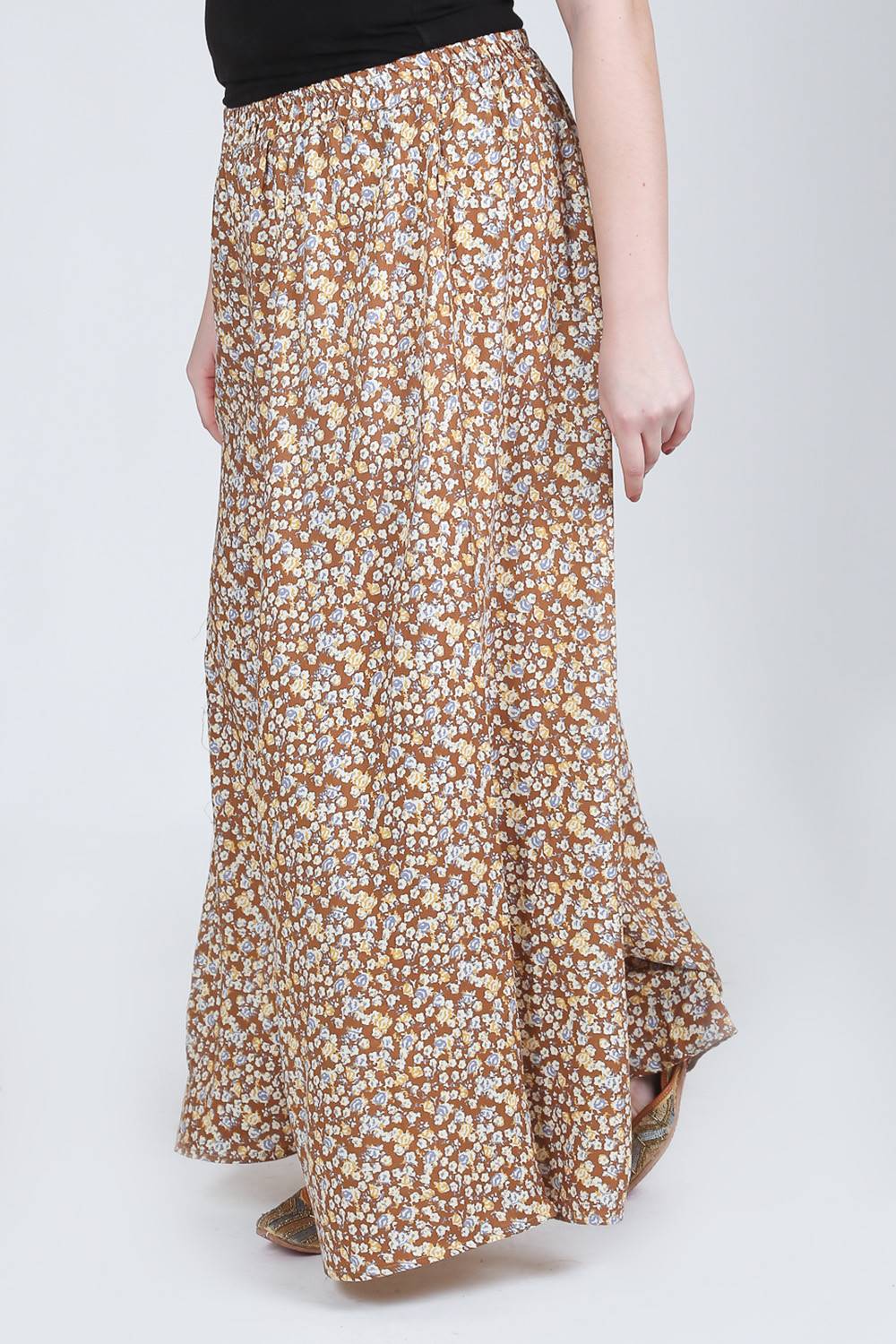 Brown Flower Print Skirt Palazzo