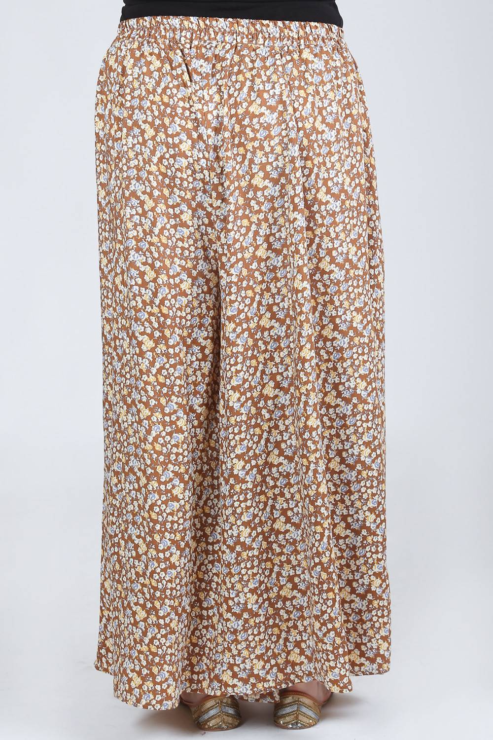 Brown Flower Print Skirt Palazzo