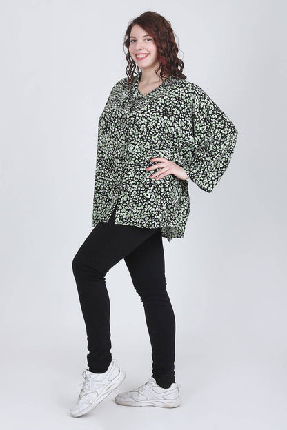 Green Printed Baggy Shirt for women