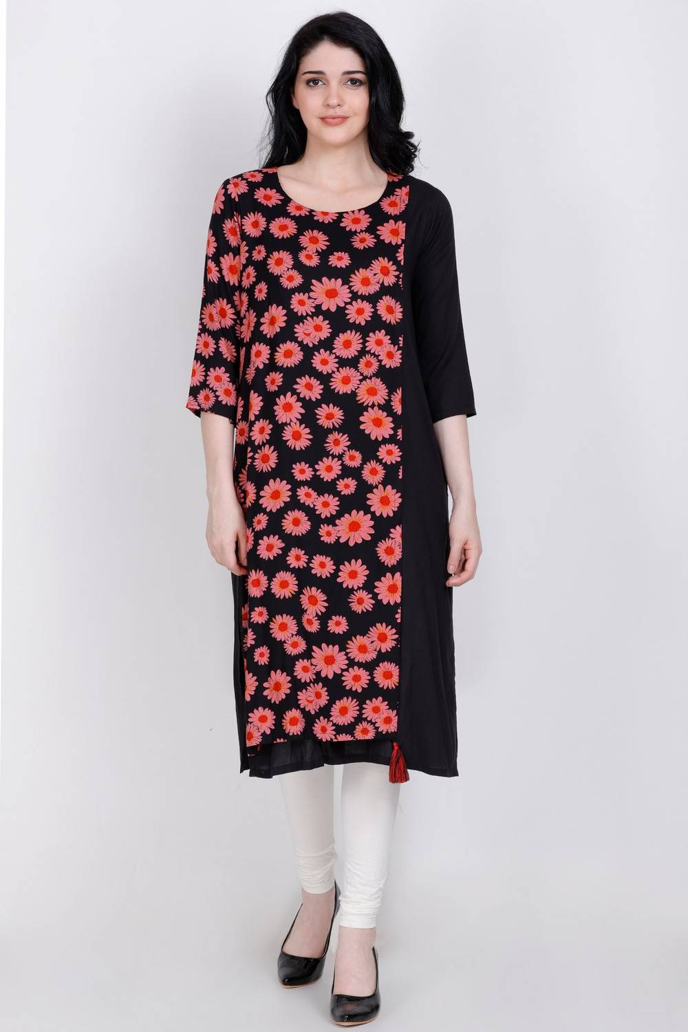 Pink Floral Printed Straight Kurti