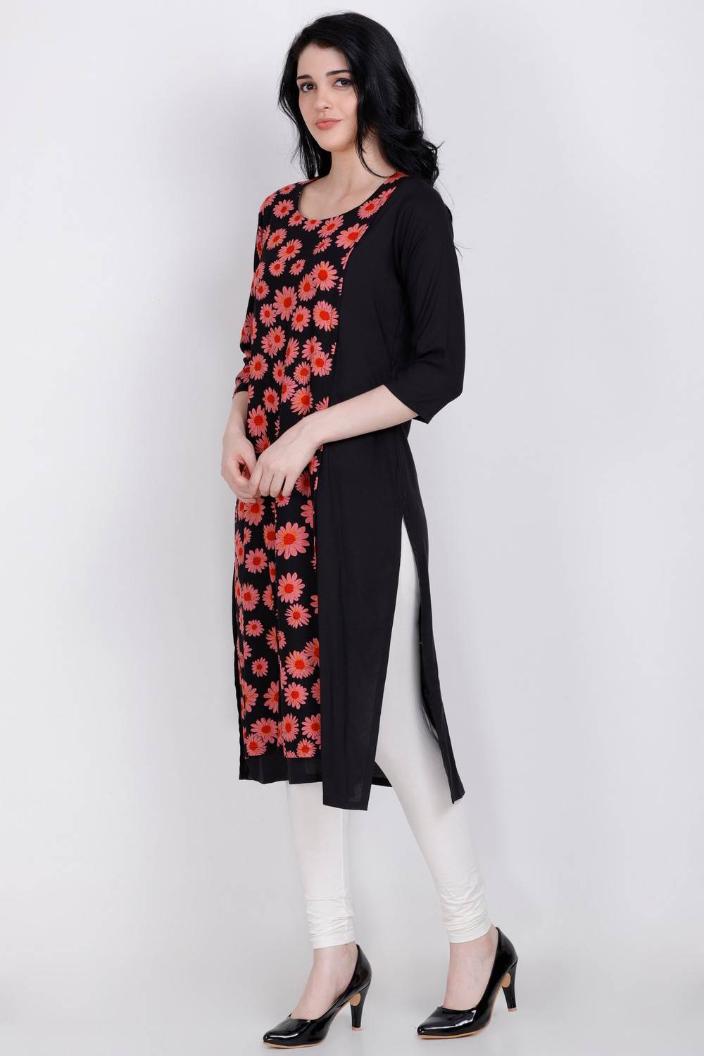 Pink Floral Printed Straight Kurti