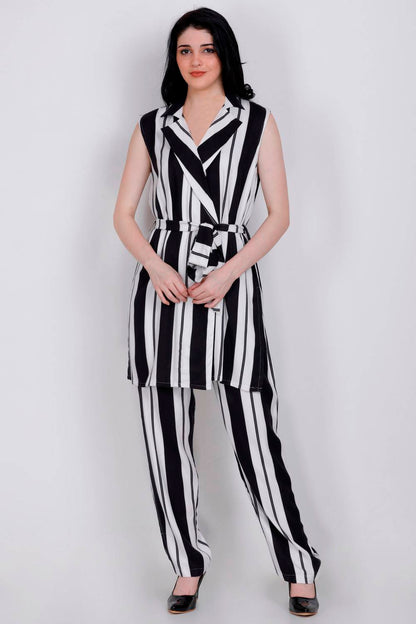 Stripes Sleeveless Long Jacket