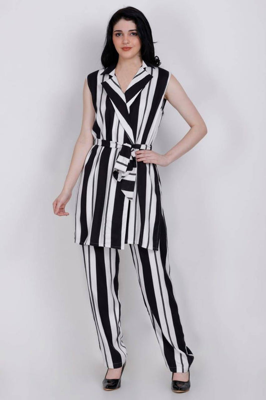 Stripes Sleeveless Long Jacket