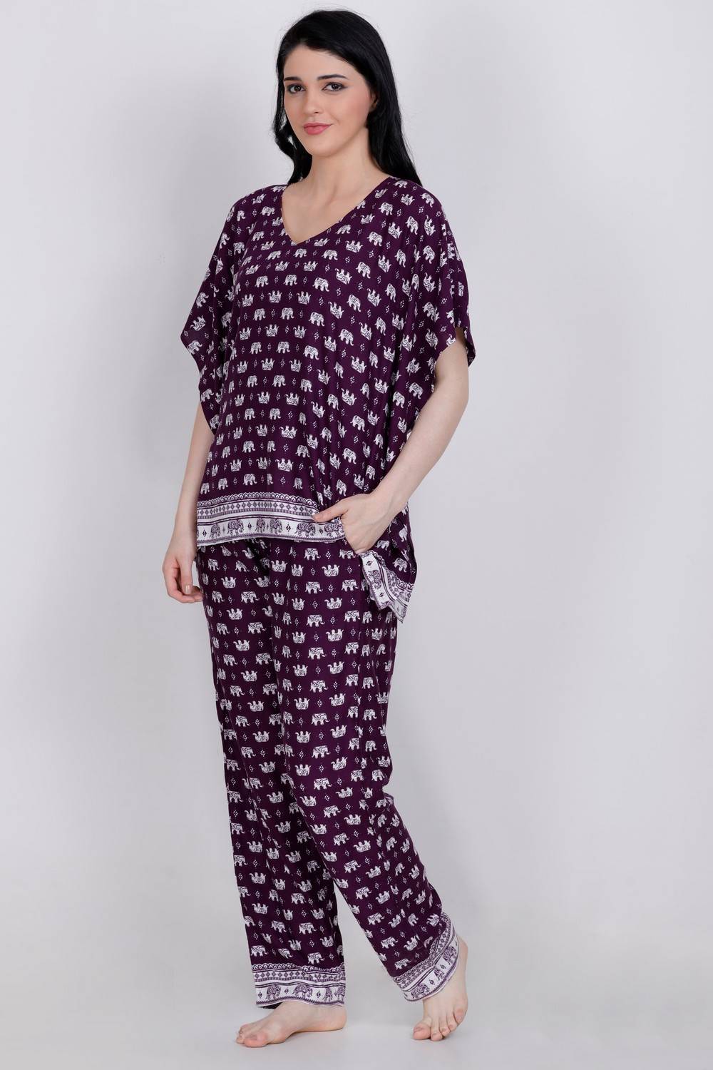 Plus Size Animal Print Kaftan Top &amp; Pyjama Set