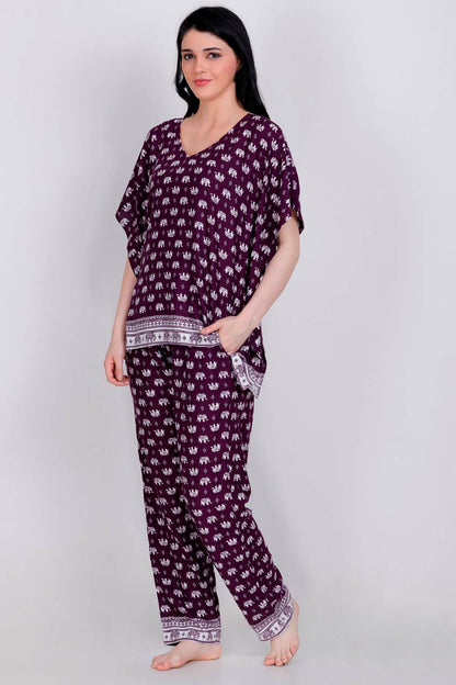 Plus Size Animal Print Kaftan Top &amp; Pyjama Set