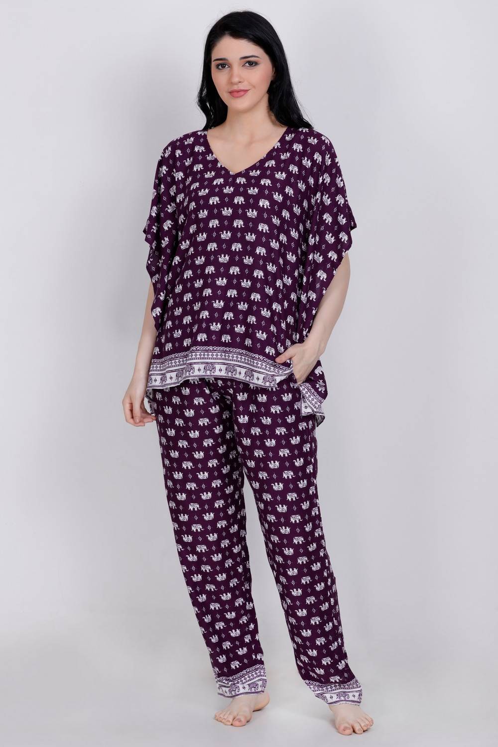 Plus Size Animal Print Kaftan Top &amp; Pyjama Set