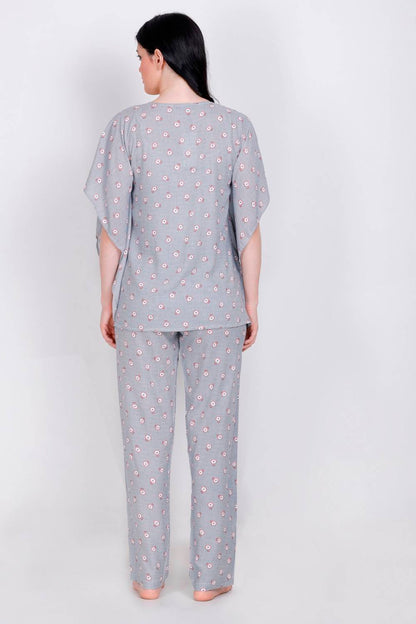 Plus Size Floral Print Grey Top &amp; Pyjama Set