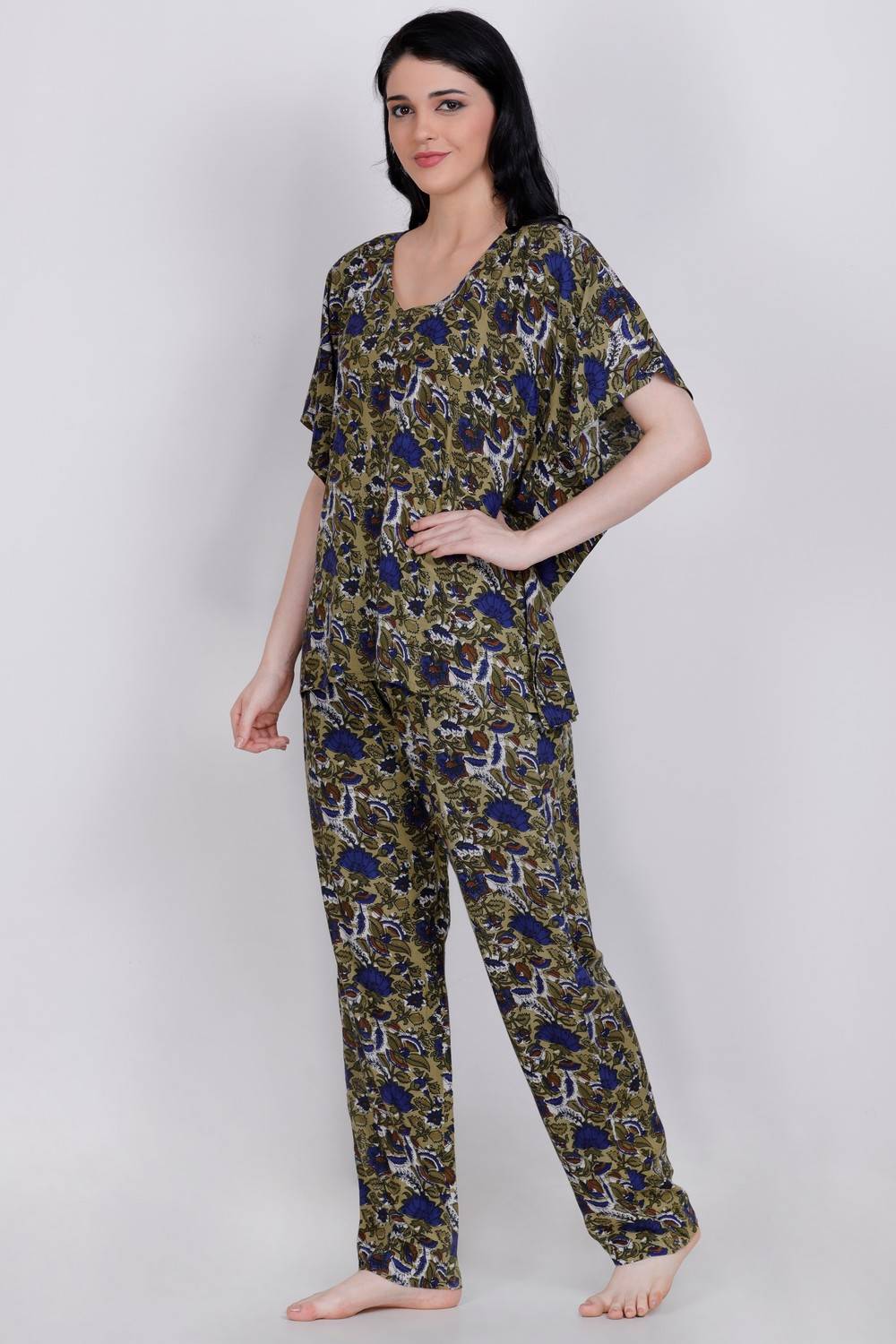 Plus Size Printed Kaftan Top & Pyjama Set