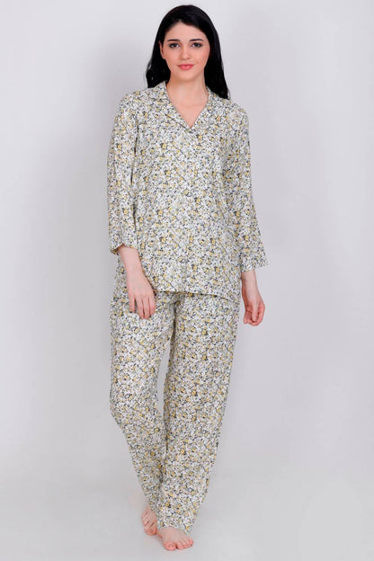 Plus Size Yellow Floral Printed Night Suit Set