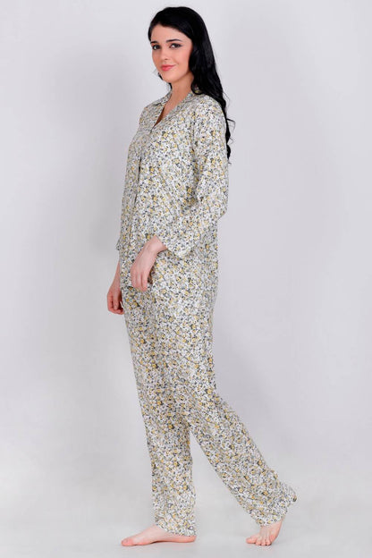 Plus Size Yellow Floral Printed Night Suit Set