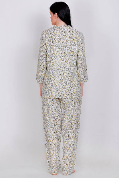 Plus Size Yellow Floral Printed Night Suit Set