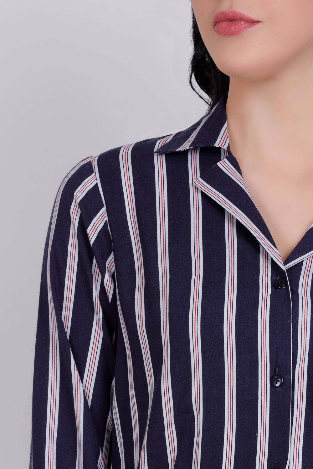 Plus Size Navy Blue Stripes Top &amp; Pyjama Set