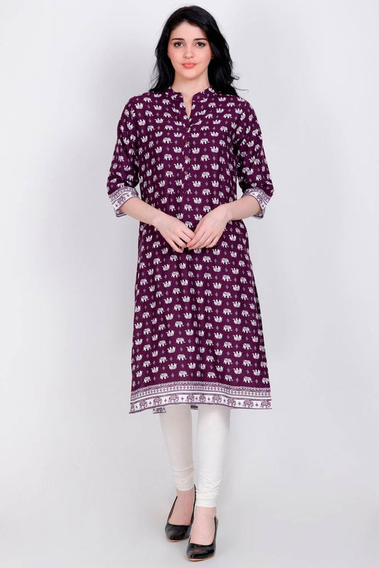 Purple Printed Straight Kurta