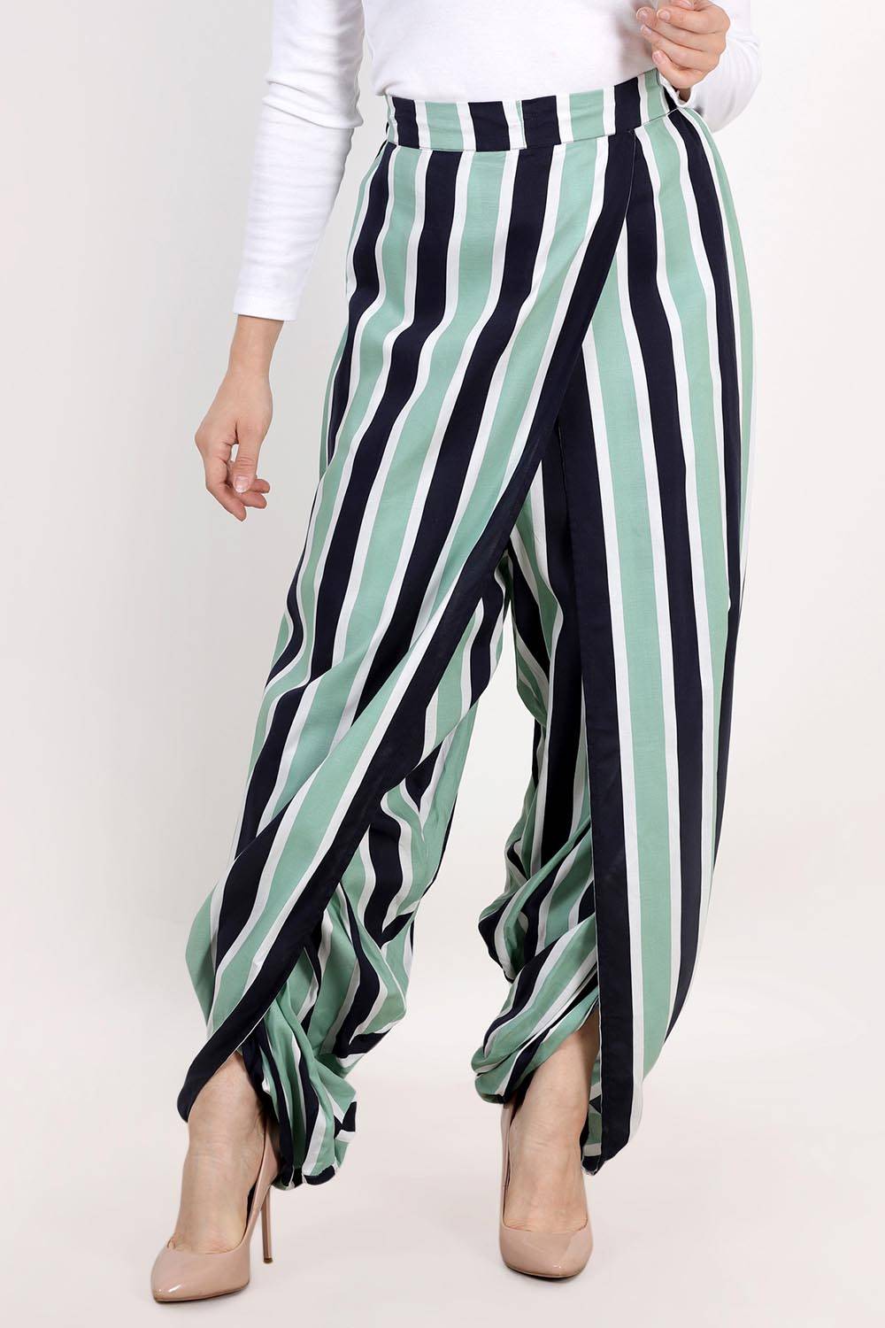 Cowl Stripe Dhoti Pants