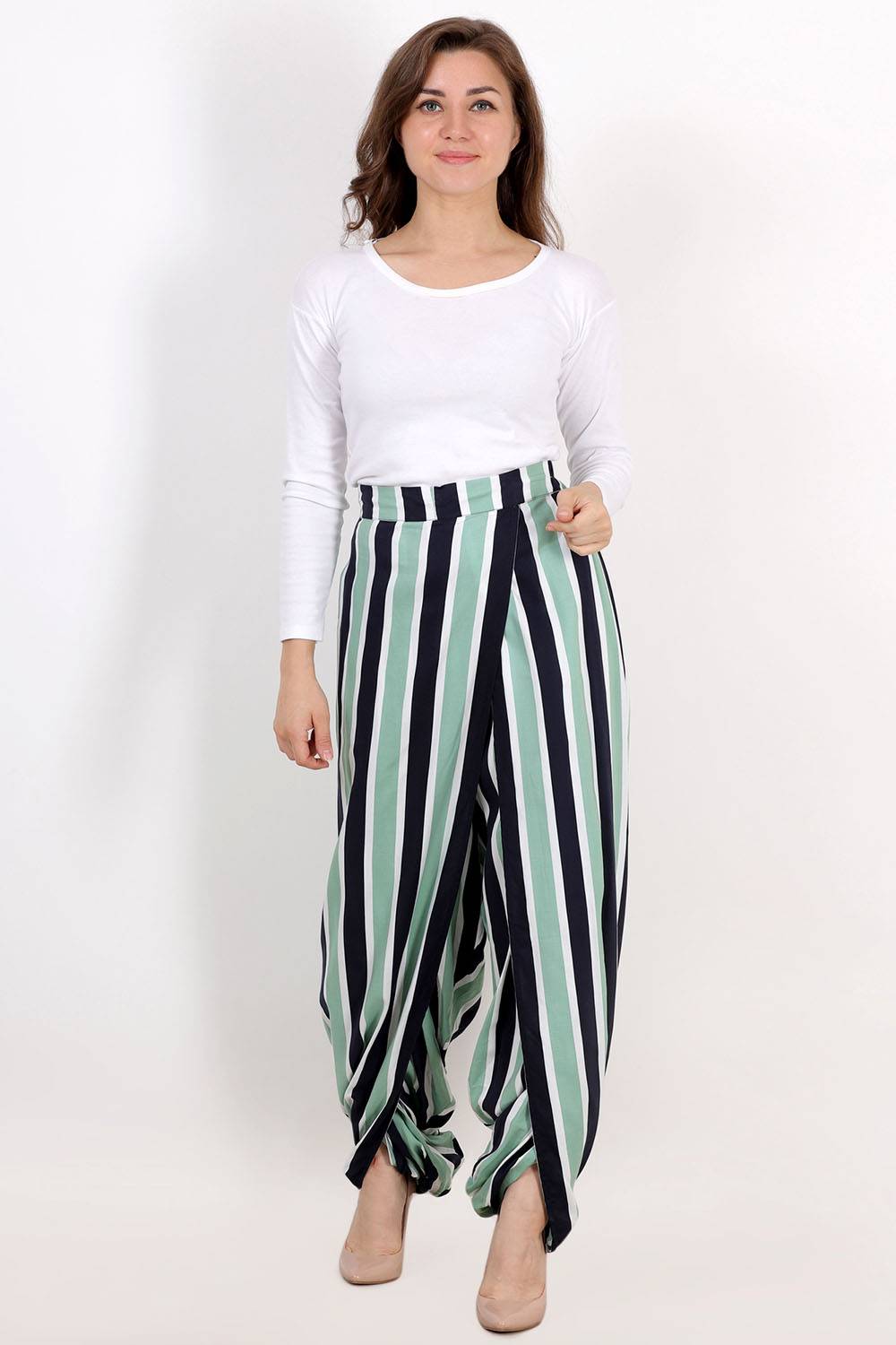 Cowl Stripe Dhoti Pants