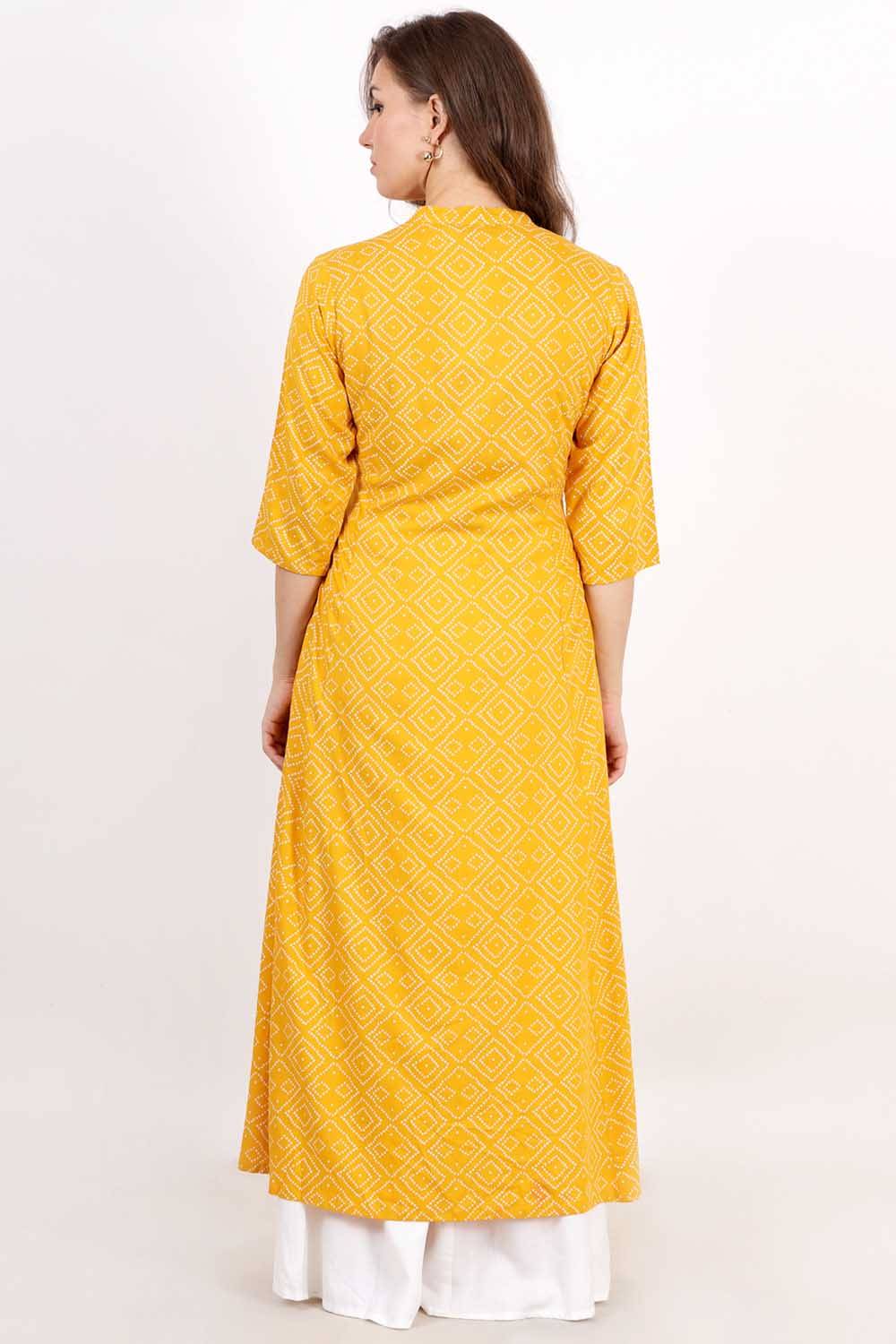 Yellow Bandhani Print Anarkali With Gota Work