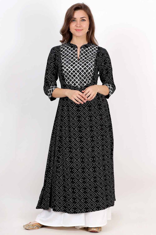 Black Bandhani Print Anarkali With Gota Work