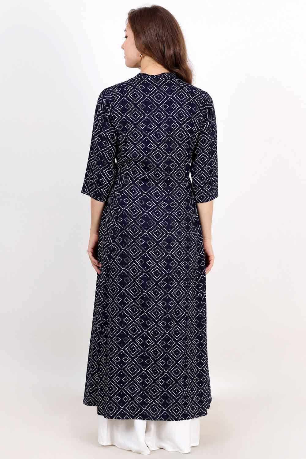 Navy Blue Bandhani Print Anarkali With Gota Work