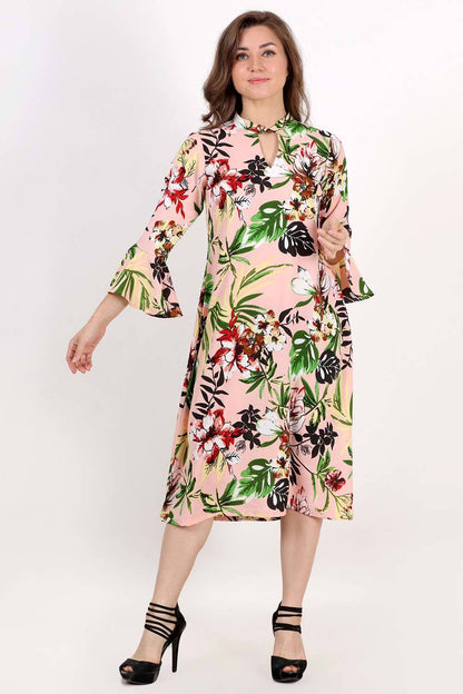 Pink Floral Printed Aline Dress