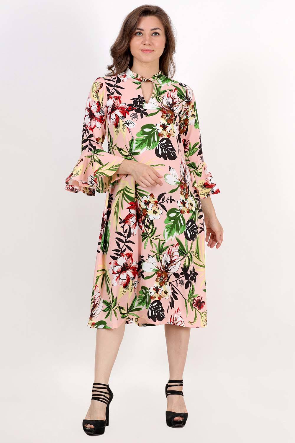 Pink Floral Printed Aline Dress