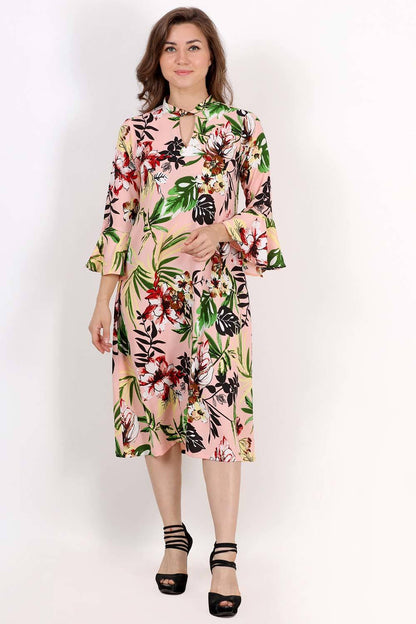 Pink Floral Printed Aline Dress