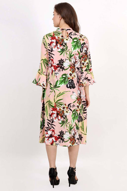 Pink Floral Printed Aline Dress