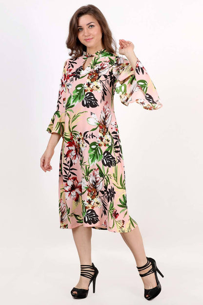 Pink Floral Printed Aline Dress