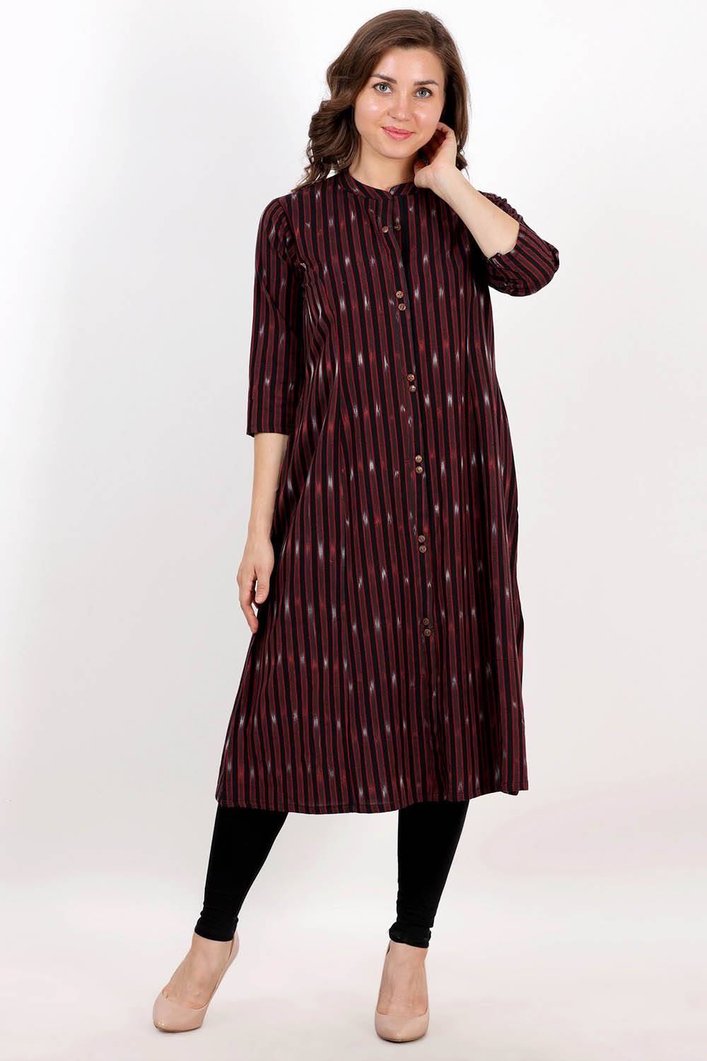 Black Handloom Ikat kurta