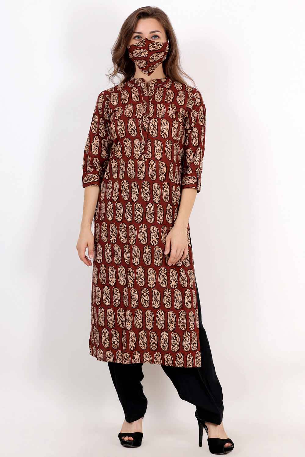 Brown Block Printed Kurta