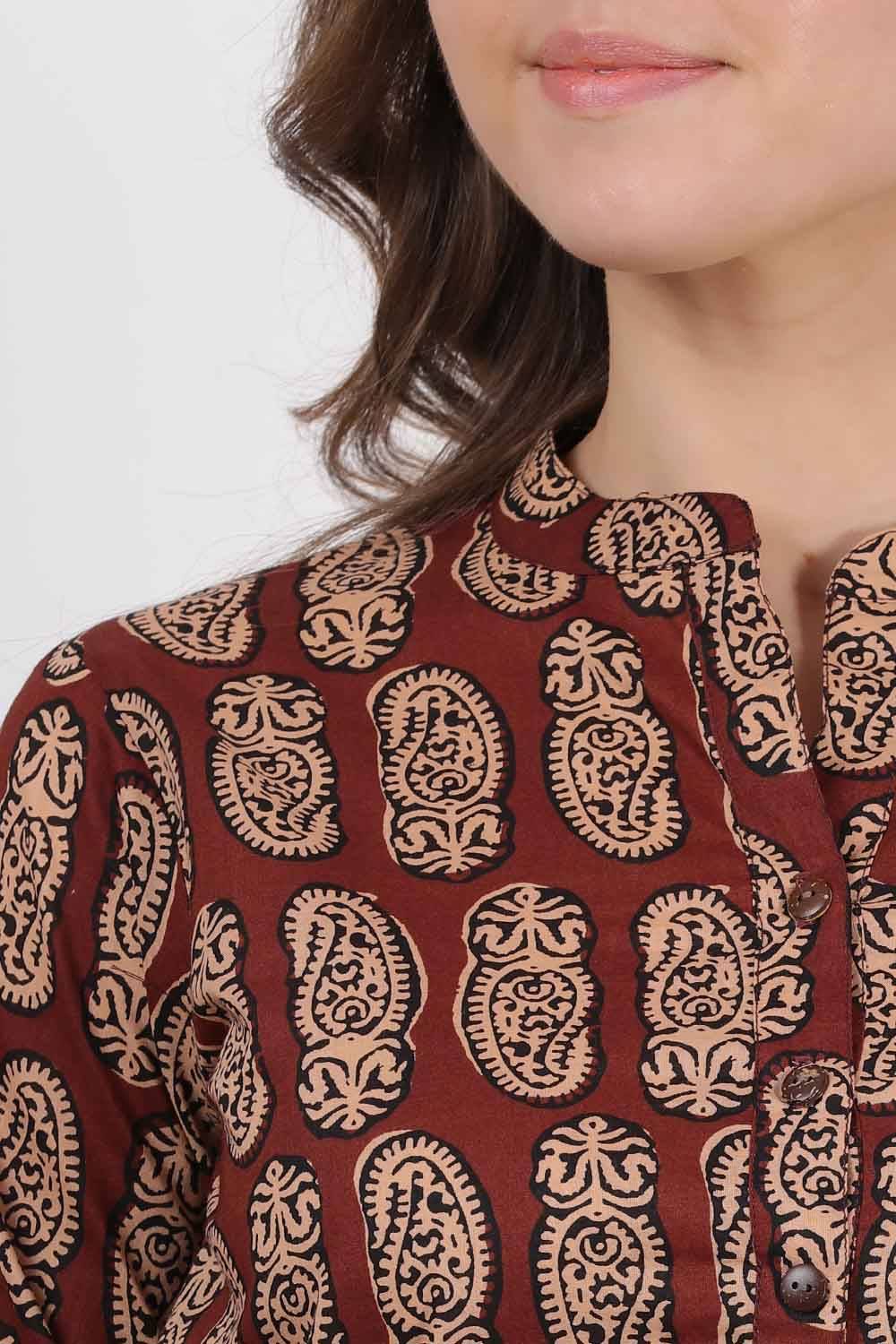 Brown Block Printed Kurta