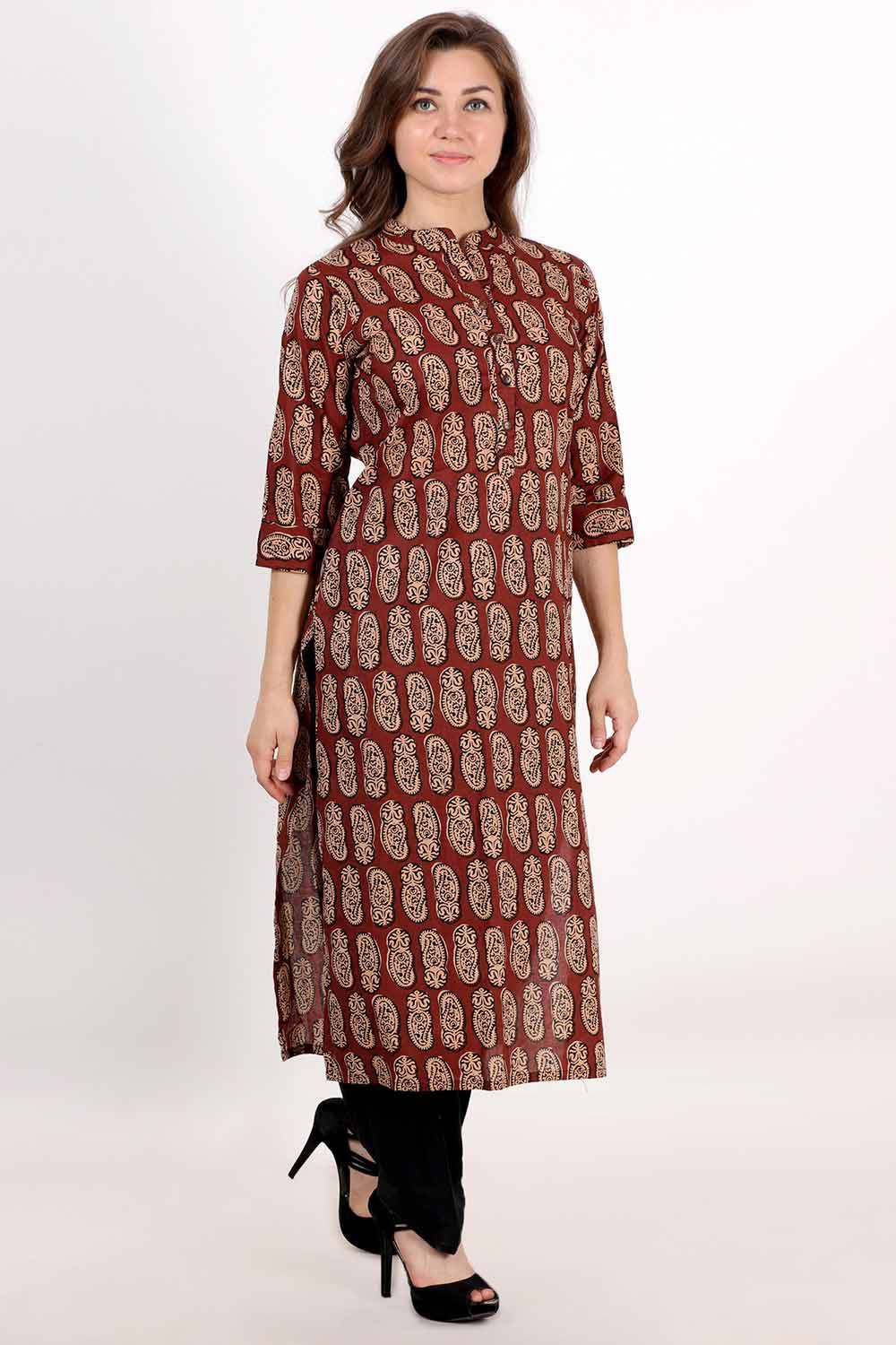 Brown Block Printed Kurta