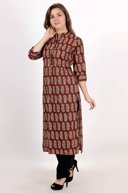 Brown Block Printed Kurta