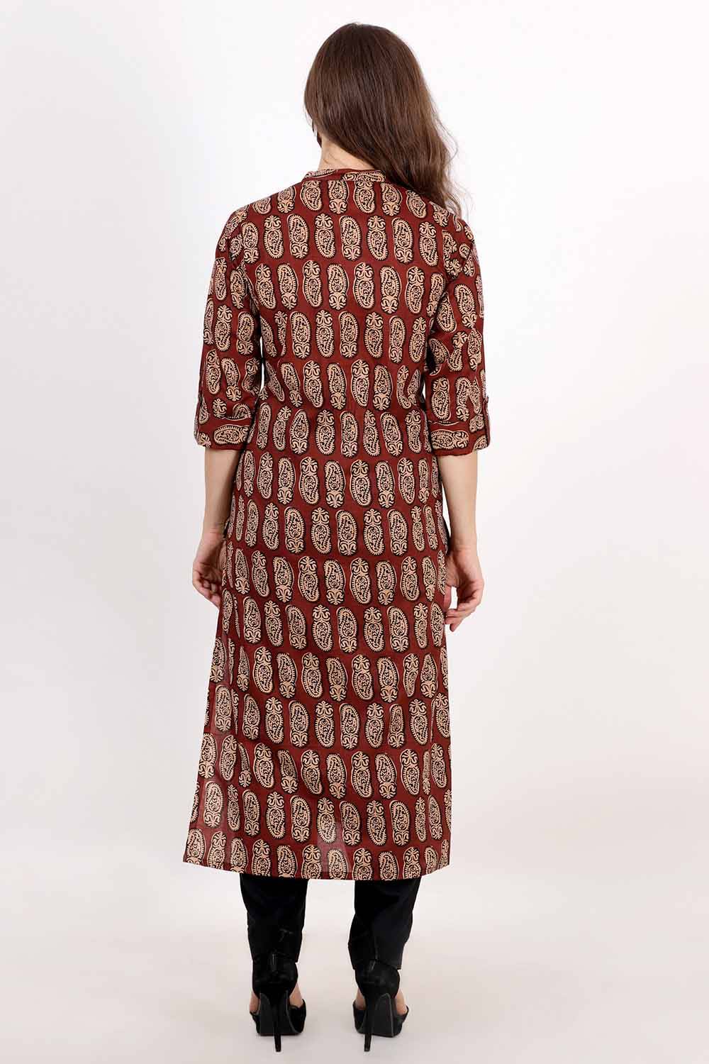 Brown Block Printed Kurta