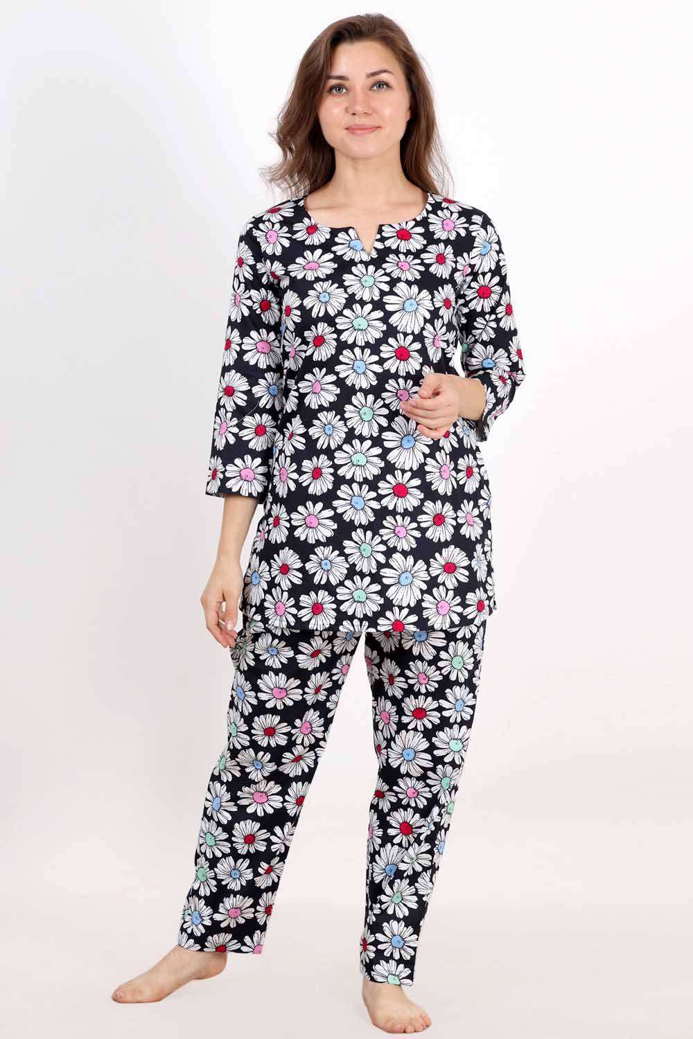 Plus Size Black Floral Night Suit Set