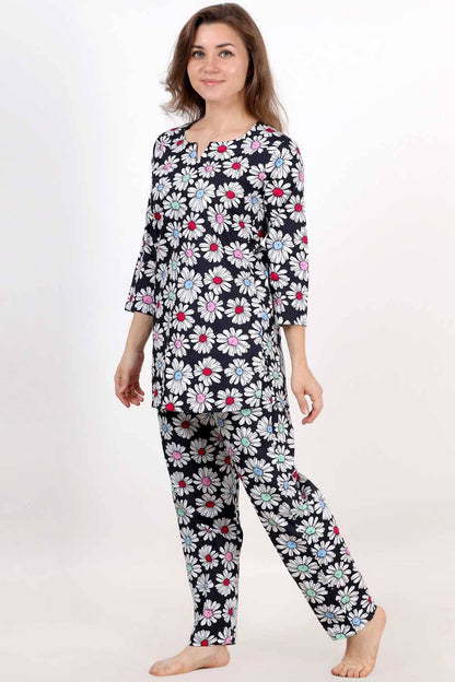 Plus Size Black Floral Night Suit Set