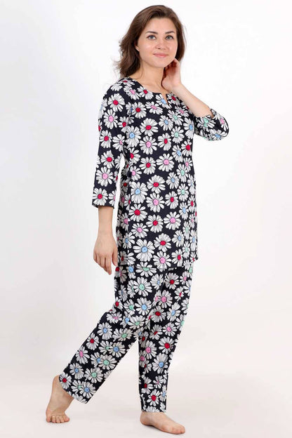 Plus Size Black Floral Night Suit Set