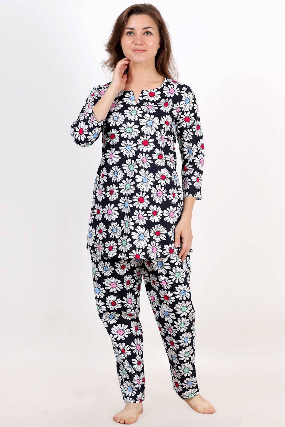 Plus Size Black Floral Night Suit Set