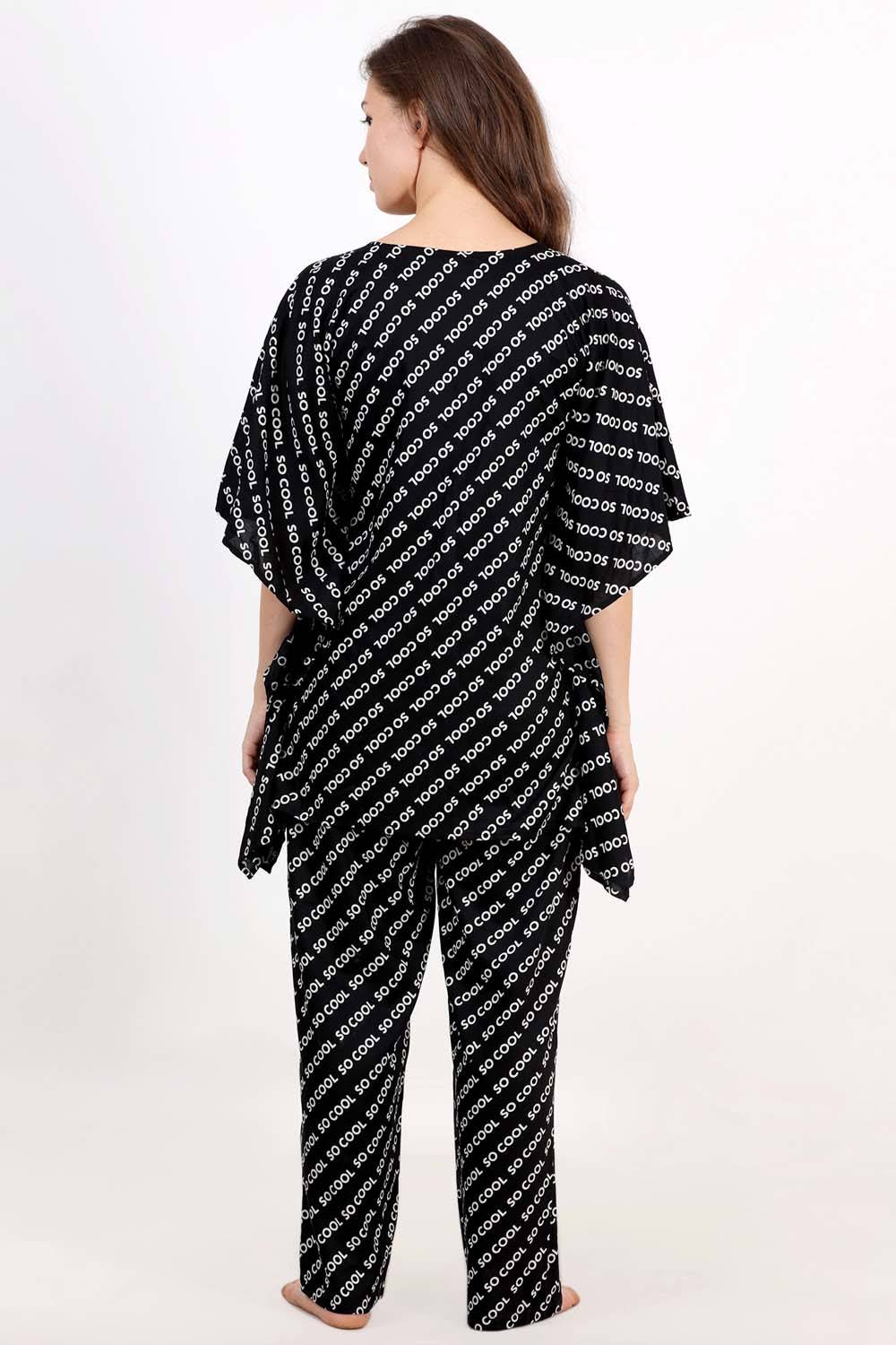 Plus Size Quirky Black Kaftan Top &amp; Pyjama Set