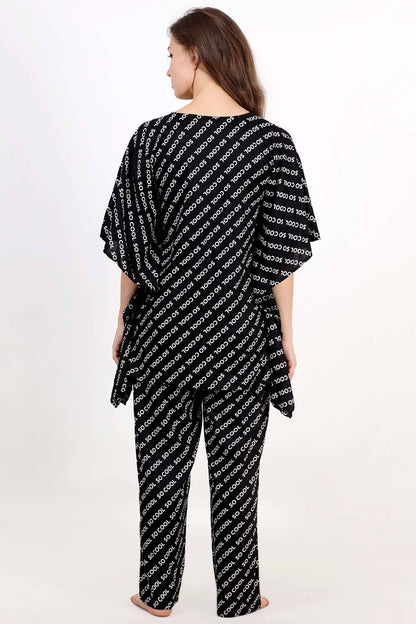 Plus Size Quirky Black Kaftan Top &amp; Pyjama Set