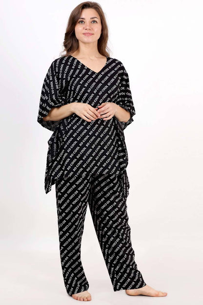 Plus Size Quirky Black Kaftan Top &amp; Pyjama Set